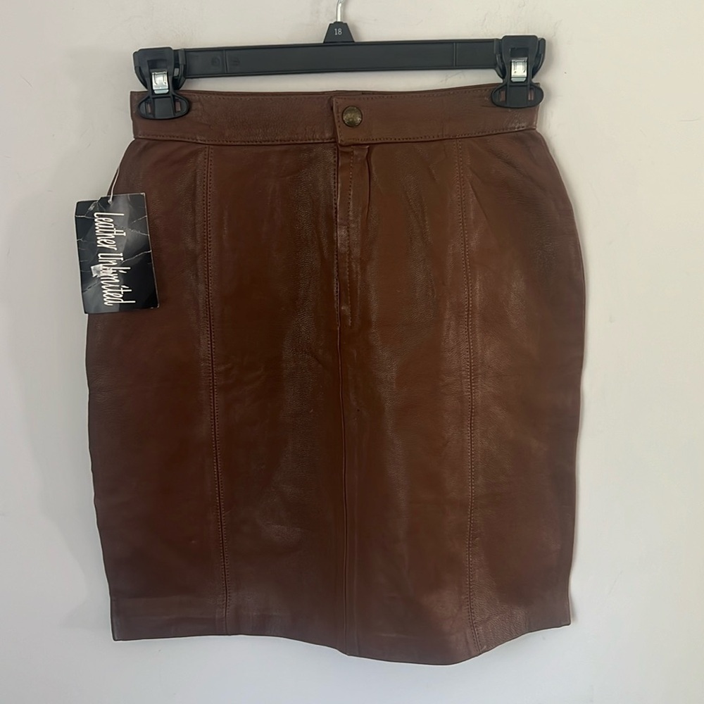 Leather Pencil Skirt - Brown